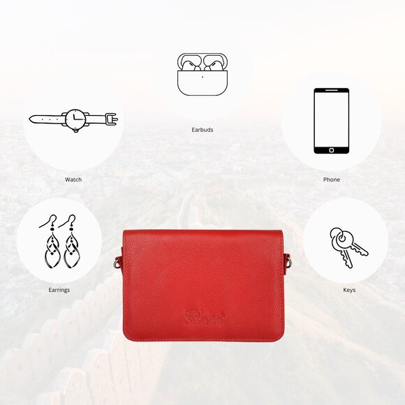 Leather Red Crossbody Shoulder Bag – Sling Messenger Bag for Work, Daily Use - Picture 4 of 10